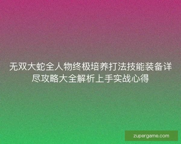 无双大蛇全人物终极培养打法技能装备详尽攻略大全解析上手实战心得